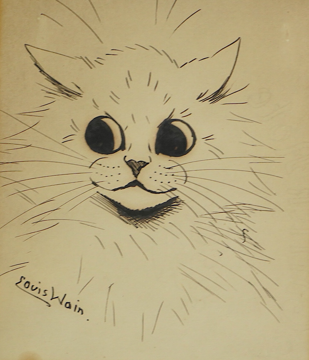 Louis William Wain (English, 1860-1939), Cat study, pen and ink, 25 x 20cm